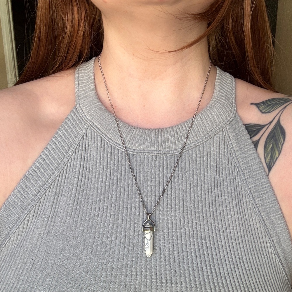 Elegant Silver White Marble Pendant Necklace